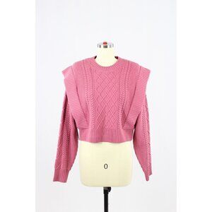 NWT Aritzia BABATON Seek Pink Wool Cable Knit Shoulder Pad Sweater, Size XS